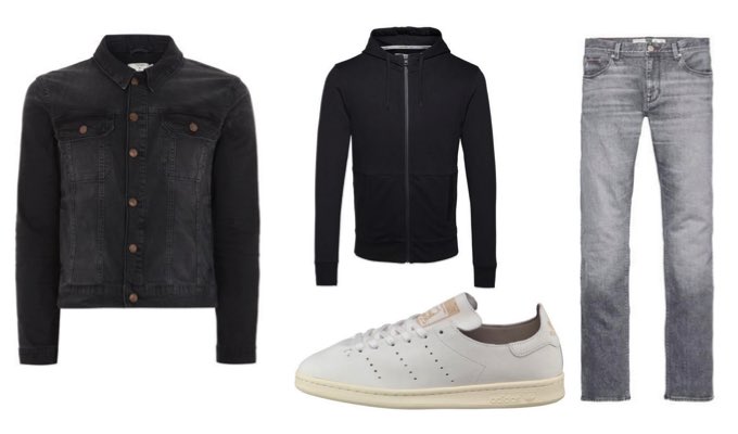 Mens Black Denim Jacket and Hoodie Outfit