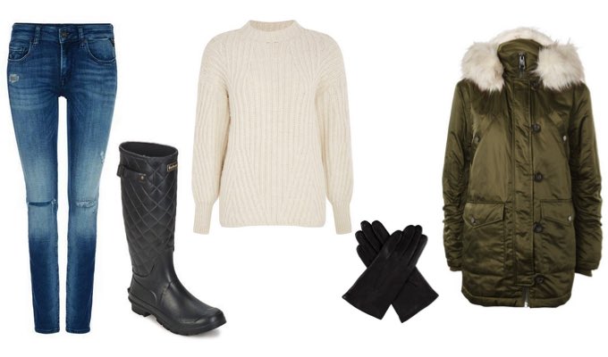 Women's Wellies with Blue Jeans and Parka Outfit