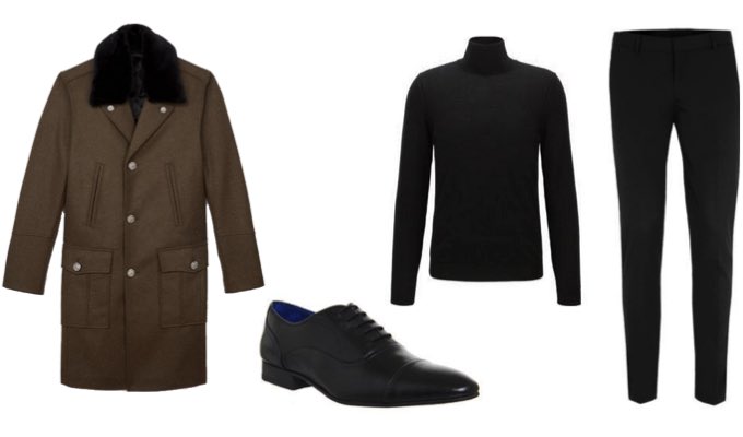 Men's Fur Collar Overcoat with Smart Shoes and Trousers Outfit