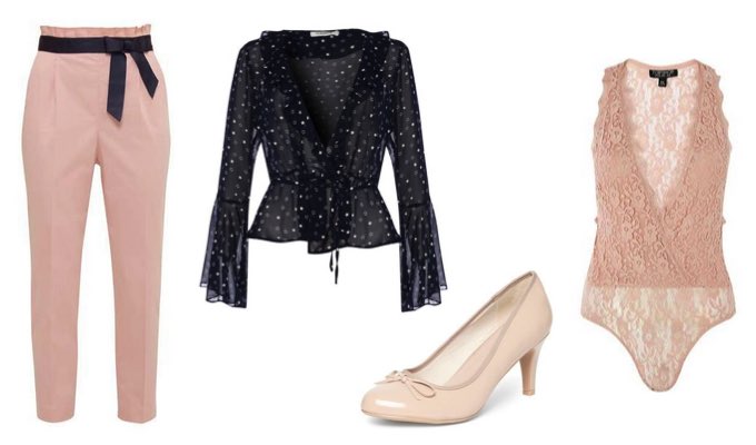 Women's Nude Bodysuit and Smart Trousers Formal Outfit