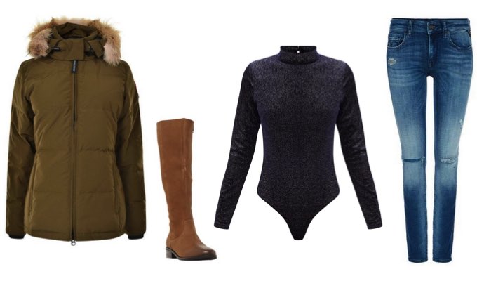 Women's Bodysuit and Parka Jacket Outfit