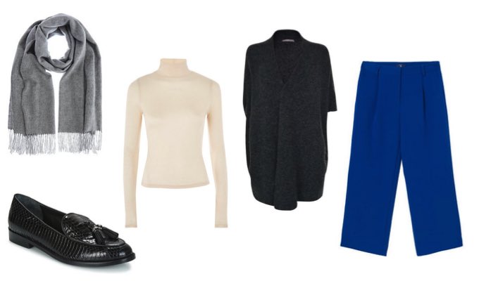 Women's Blue Culottes and Turtleneck Top Outfit