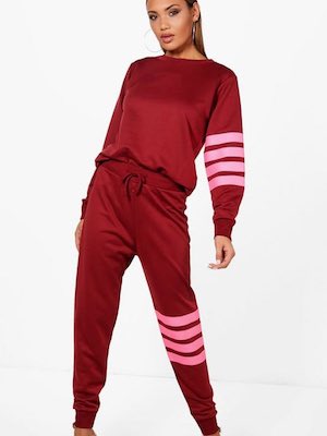 Women's Red Boohoo Running Joggers With Matching Sweatshirt