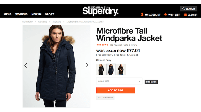 Superdry Women's Jacket Price Example on Superdry Site