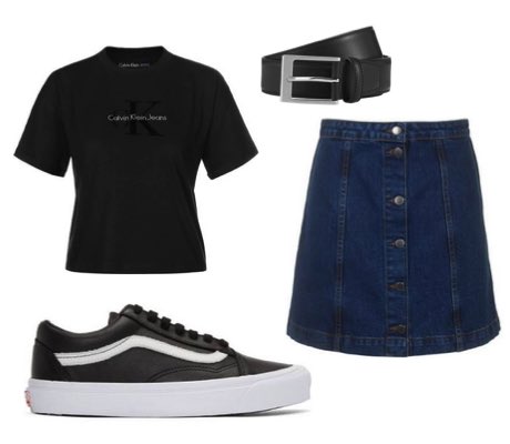 denim skirt outfits with vans