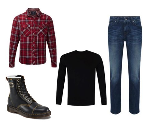 Men's Black Dr Martens Creeper Boots, Blue Jeans and Red Check Shirt Outfit