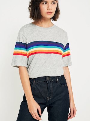 Women's Urban Outfitters Rainbow Striped Sleeve Tee