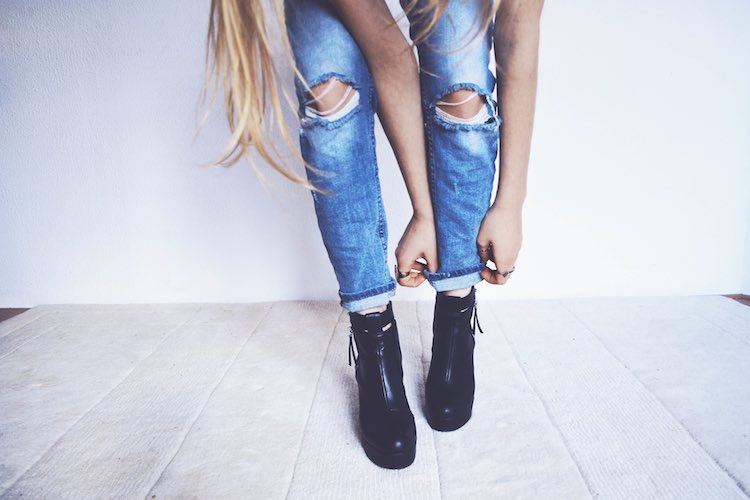 denim outfit with boots