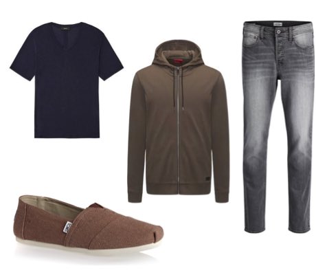 Men's Brown Espadrilles with Grey Jeans and Brown Hoodie Outfit