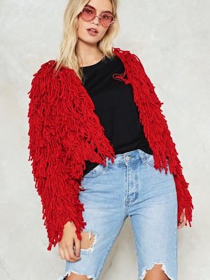 Nasty Gal Red Bad Romance Shaggy Cardigan