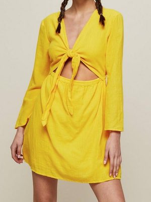 Noisy May Yellow Tie Front Dress