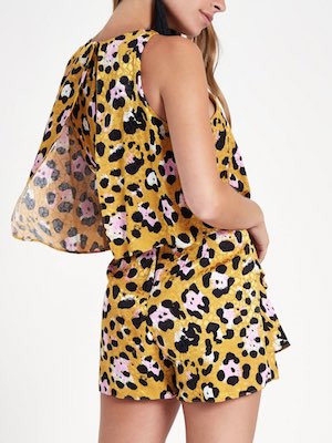 River Island Leopard Print Frill Playsuit