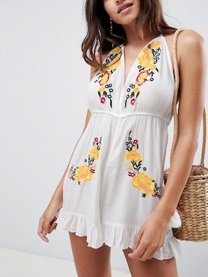 Boohoo Embroidered Playsuit