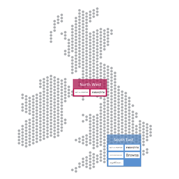 Map Showing Popularity of Luxury Fashion Brands Across the UK