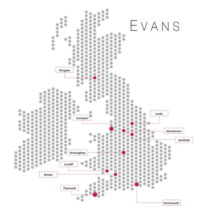 Map Showing Popularity of Evans Across The UK