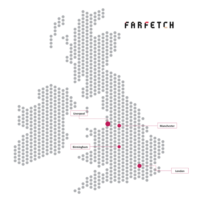 Map Showing Popularity of Farfetch Across The UK