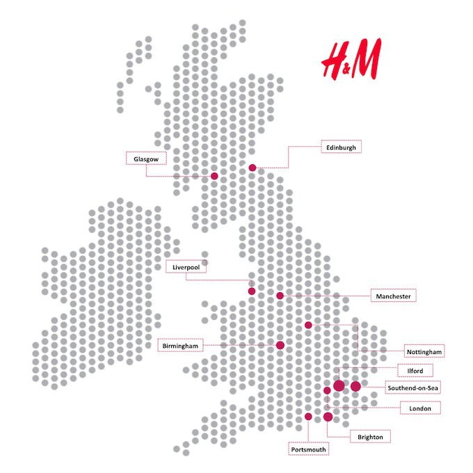Map Showing Popularity of H&M Across The UK