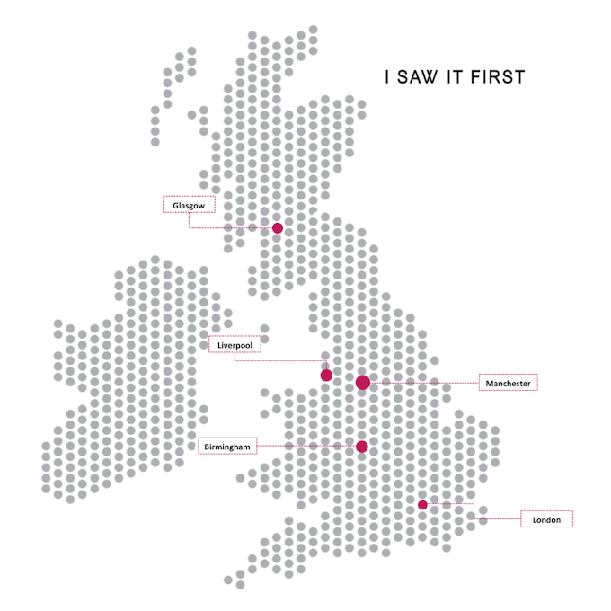 Map Showing Popularity of I Saw It First Across The UK