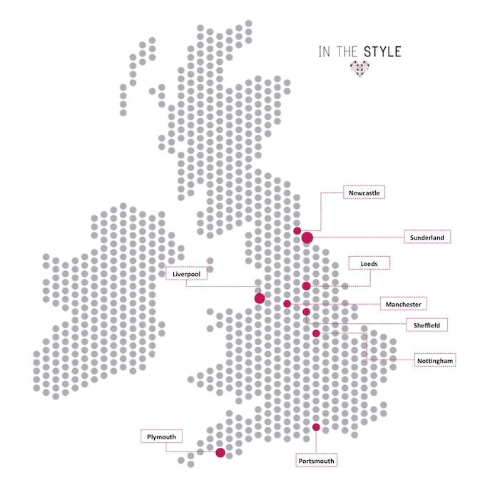 Map Showing Popularity of In The Style Across The UK