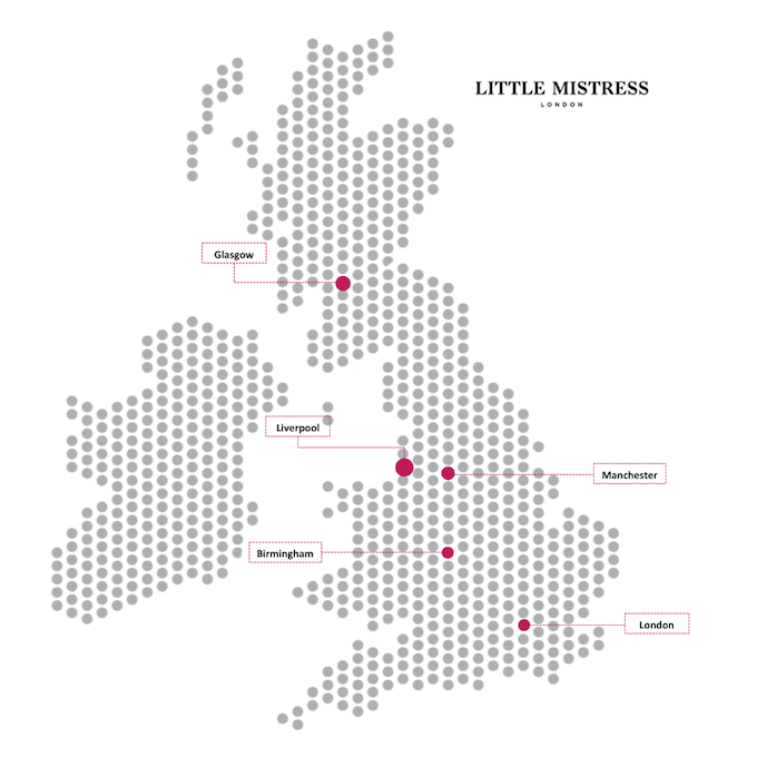 Map Showing Popularity of Little Mistress Across The UK