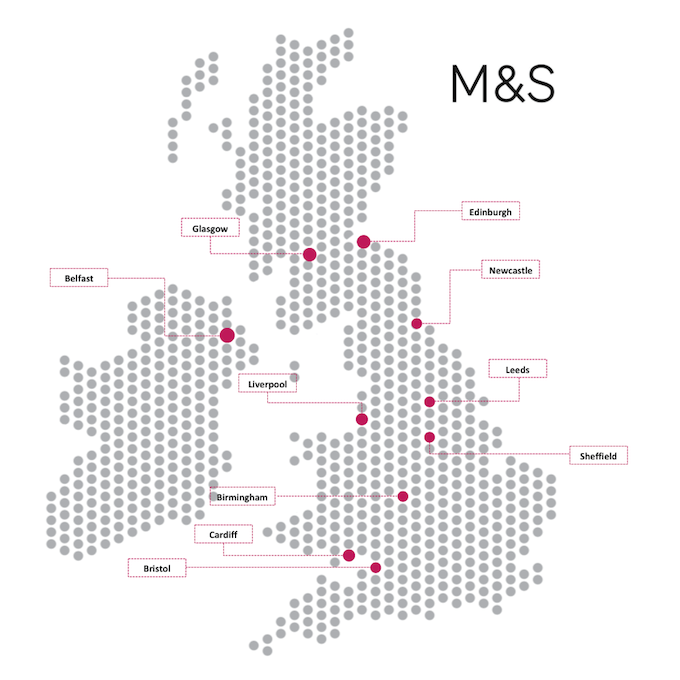 Map Showing Popularity of Marks & Spencer Across The UK