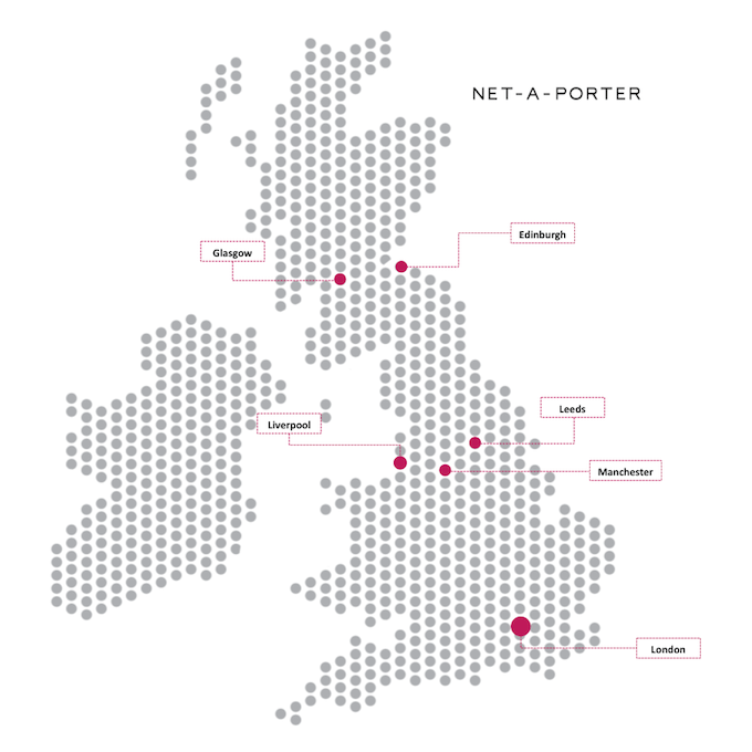 Map Showing Popularity of Net-a-Porter Across The UK
