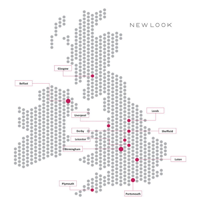 Map Showing Popularity of New Look Across The UK