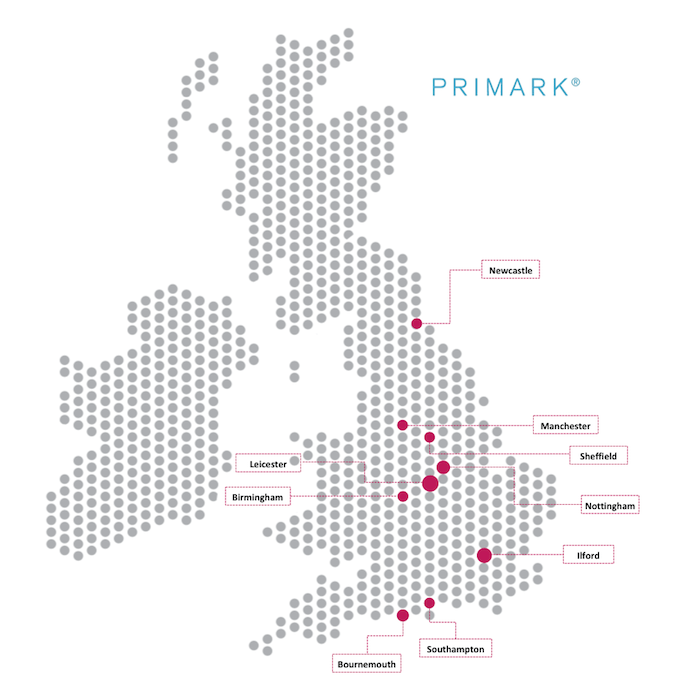 Map Showing Popularity of Primark Across The UK