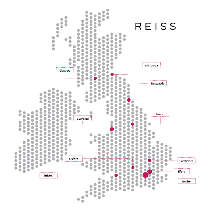 Map Showing Popularity of Reiss Across The UK