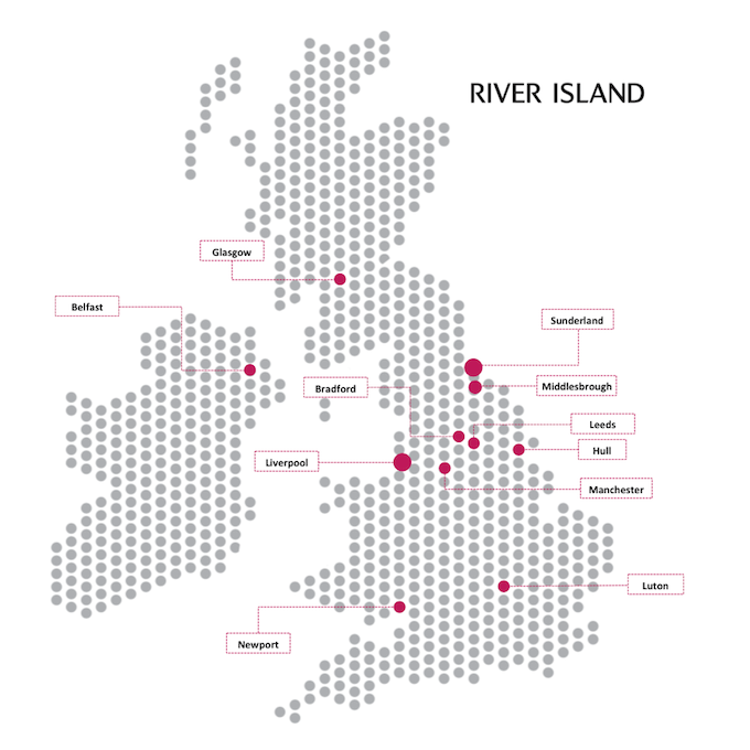 Map Showing Popularity of River Island Across The UK