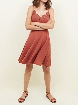 New Look Rust Crochet Trim Skater Dress