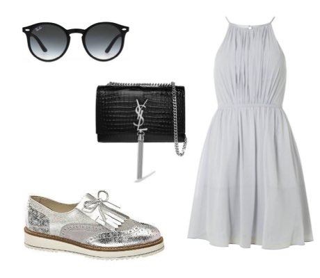 Women's Silver Brogues with Cream Midi Dress Outfit