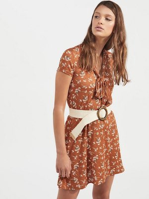 Miss Selfridge Rust Print Bow Tea Dress