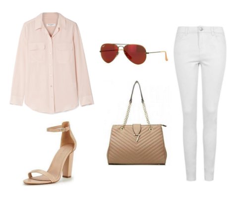 Women's White Skinny Jeans with Blush Blouse and Nude Heeled Shoes Summer Outfit