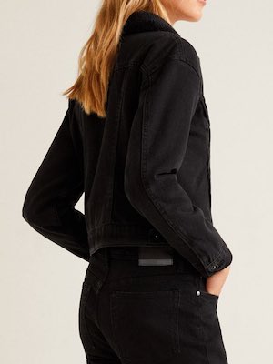 Mango Faux Shearing Collar Denim Jacket