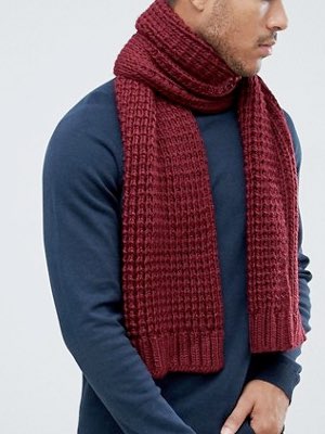 Men's ASOS Burgundy Knitted Scarf