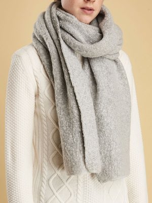 MENS CREAM BLACK YELLOW BOUCLE CHECK TEXTURED SCARF