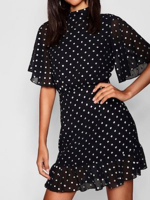 Boohoo Metallic Polka Dot Party Dress