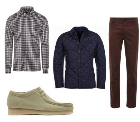 Men's Maple Suede Wallabee Shoes with Brown Chinos and Check Shirt Outfit
