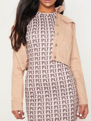Pretty Little Thing Nude Cropped Denim Jacket