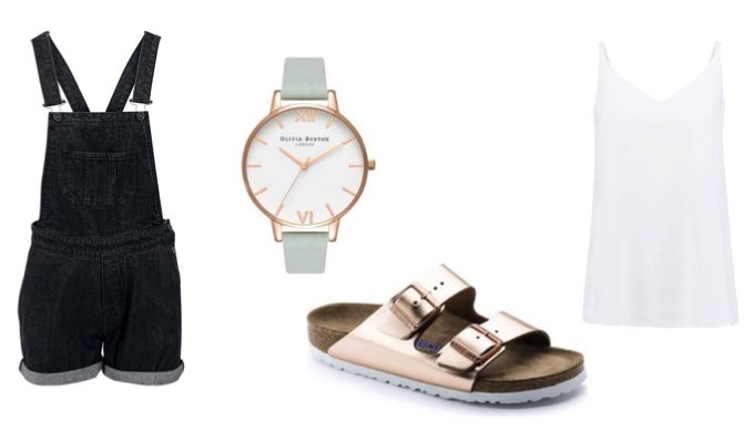 Women's Birkenstocks with Dungarees Outfit Idea