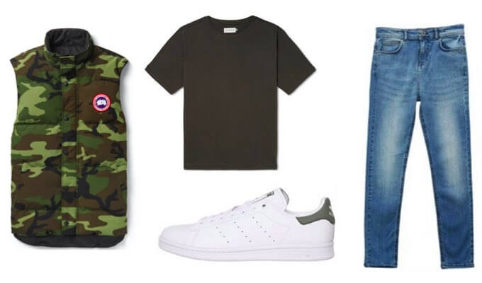 Men's Camouflage Gilet Outfit with Blue Jeans